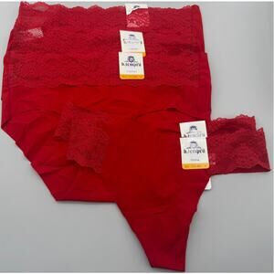 B.Tempt'd by Wacoal Panties Small Red Cheeky High Waist Thong Lace Lot of 5